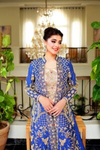 Sapphire Royal Blue Raw Silk Gown Dubai at Dervesh Luxe