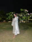 White Raw Silk Embroidered Dress Lama