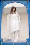 Raw Silk Embroidered White Dress Tara – Elegant Luxury | Dervesh Luxe
